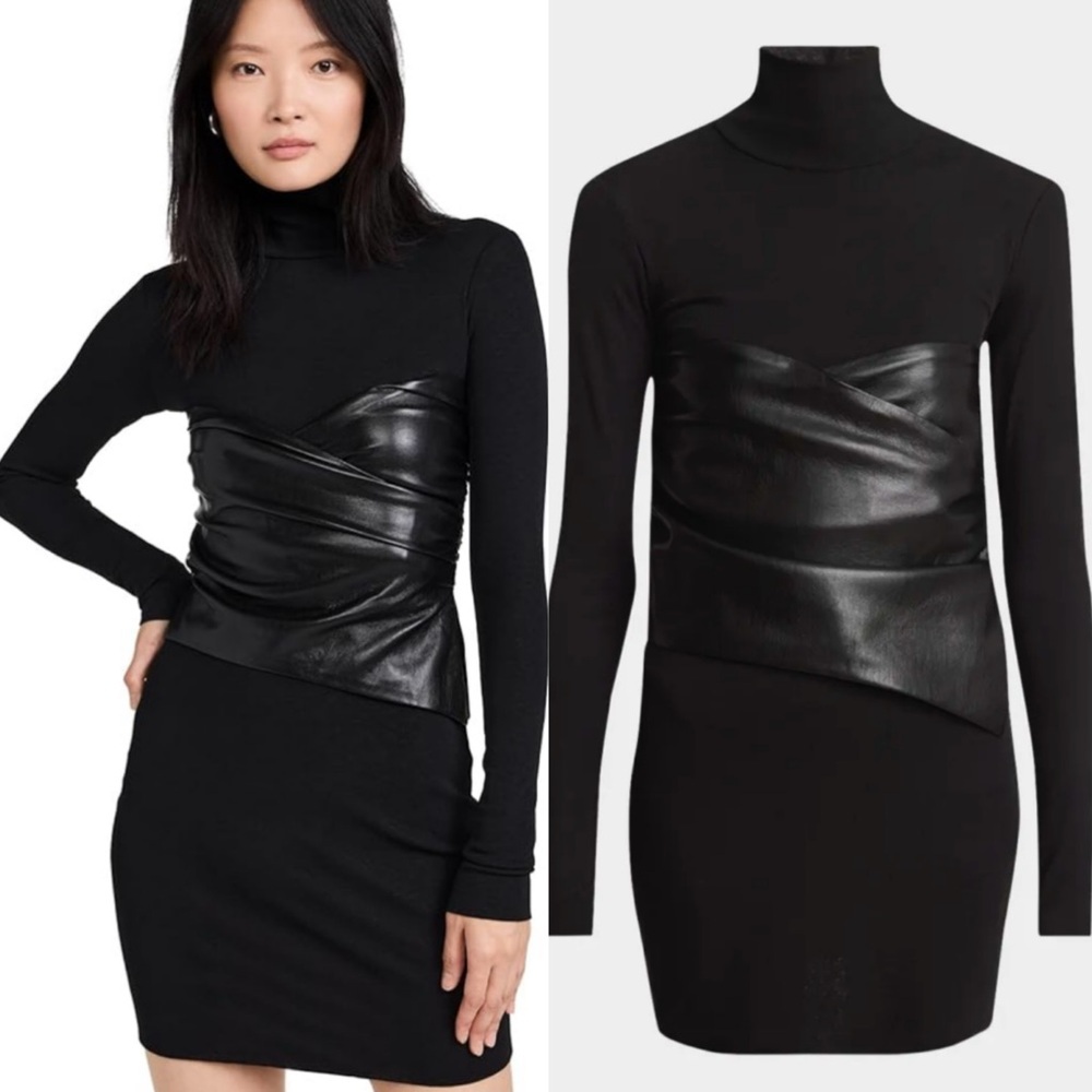 Nanushka Noleny Turtleneck Alt Leather Mini Dress Sexy Minimalist Black Womens S